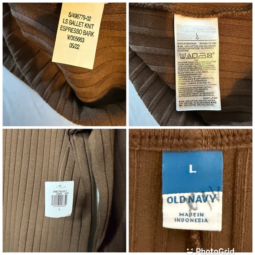 New Old Navy Ballet Ribbed Knit Long Sleeve Espresso Brown Dress Women's Large - Picture 6 of 6
